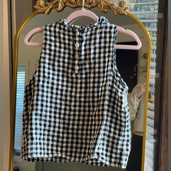 J. Crew 100% Linen Gingham Black and White Women's Fleur Top - Picture 5 of 6